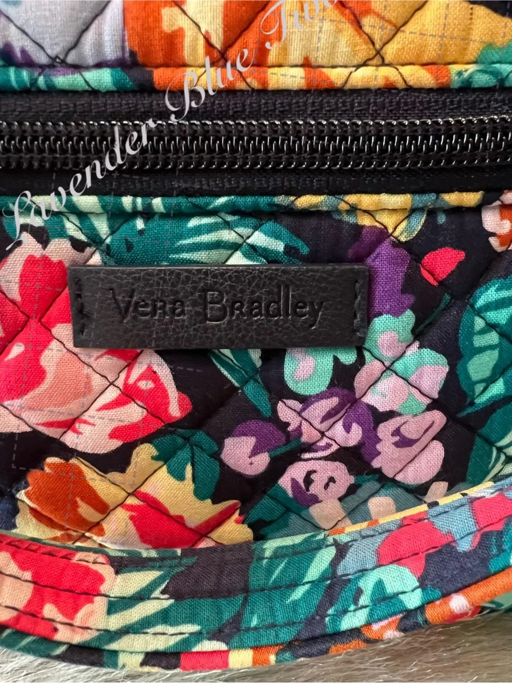 VERA BRADLEY Happy Blooms Villager Tote Floral Orange Navy Green Quilted Zip Top